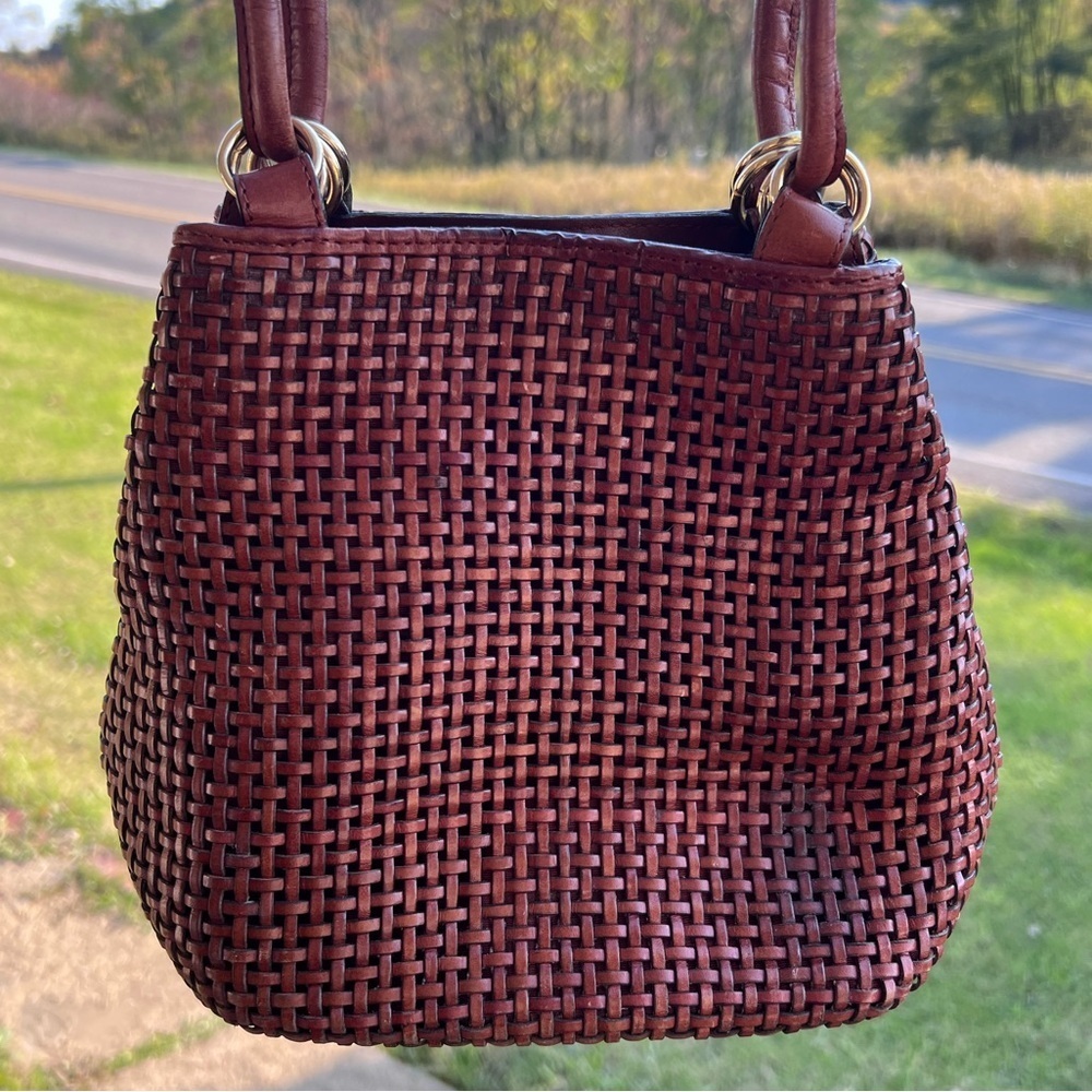 Brown Woven Leather Valerie Stevens Cross Body Purse